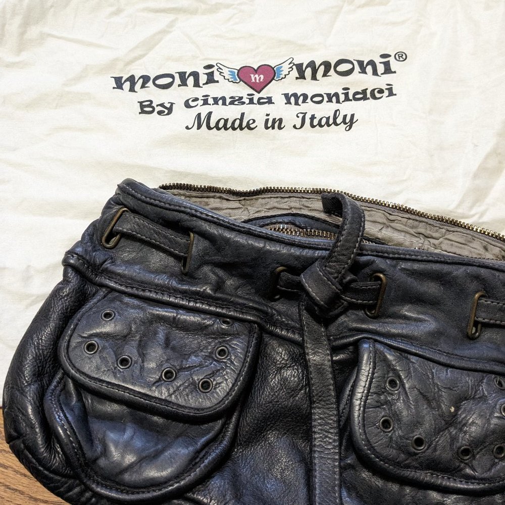 Moni Moni Black Leather Wristlet/Clutch